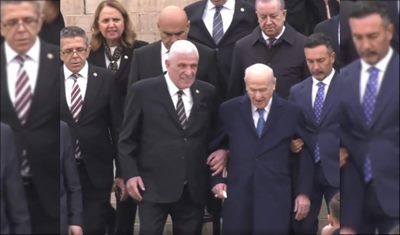 Bahçeli ve Dervişoğlu tören sonrası kol kola yürüdü