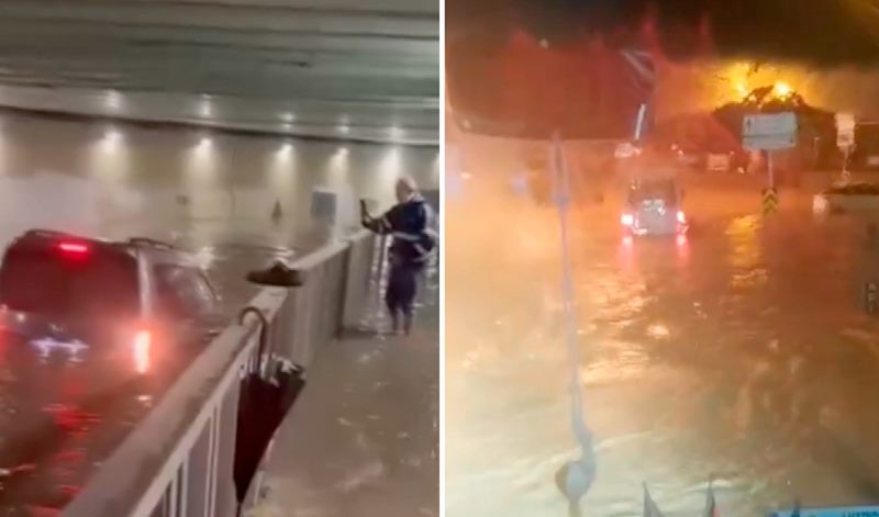 Pendik’te alt geçidi su bastı, baba ve kızı araçta mahsur kaldı